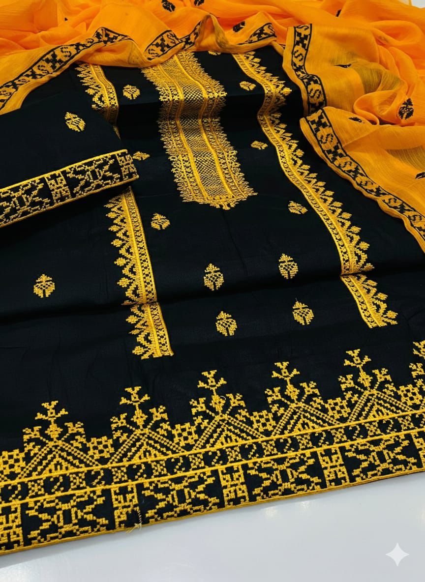3pc Unstitch Heavy Embroidered Cotton Lawn Suit
