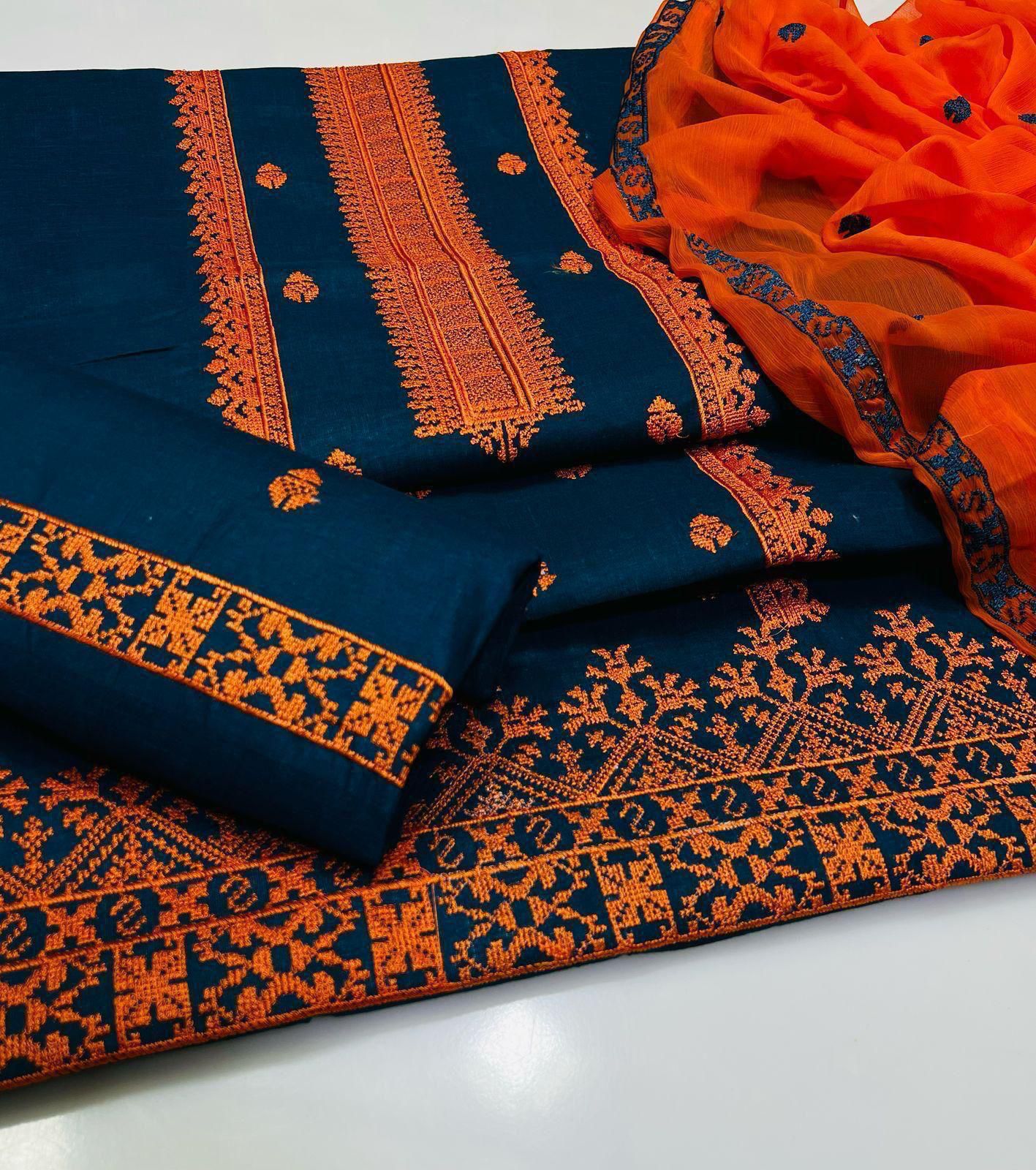 3pc Unstitch Heavy Embroidered Cotton Lawn Suit