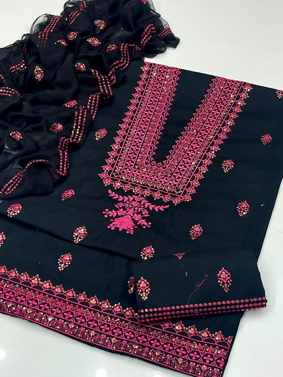 3pc Unstitch Embroidered Cotton suit