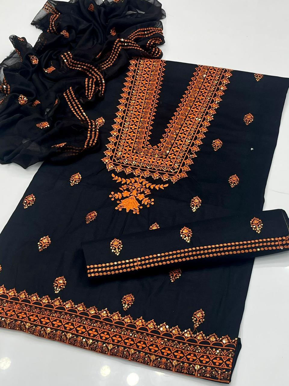 3pc Unstitch Embroidered Cotton suit