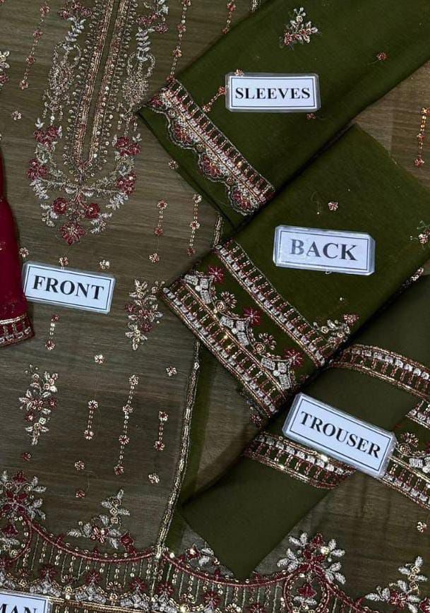 3pc Unstitched Embroidered Suit