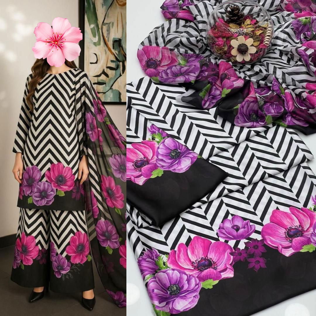 3pc Unstitched Shamooz Silk Printed Suit