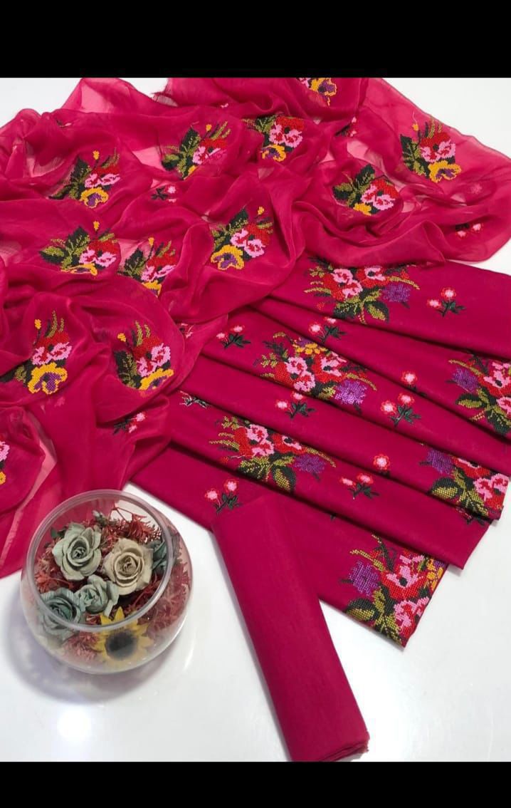 3pc Unsticth Embroidered Cotton Suit