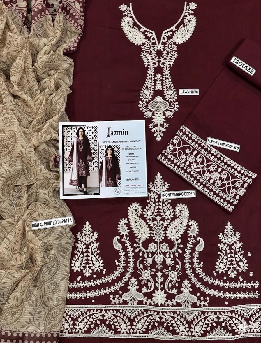 3pc Unstitch Heavy Embroidered Lawn Suit