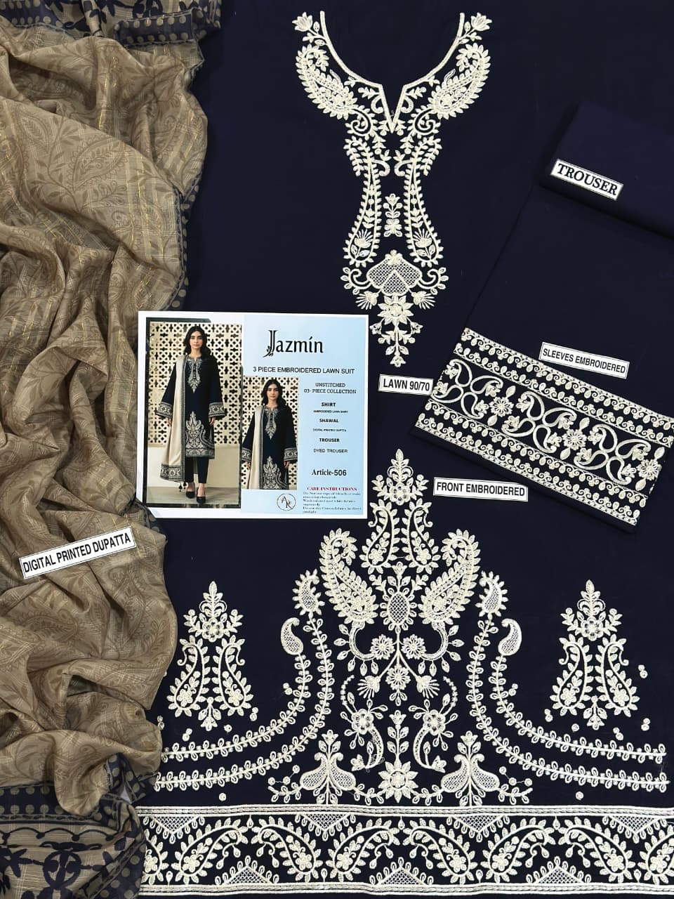 3pc Unstitch Heavy Embroidered Lawn Suit