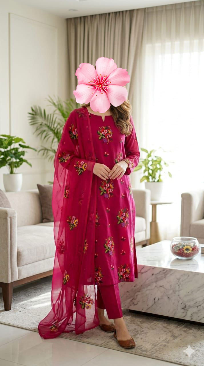 3pc Unsticth Embroidered Cotton Suit