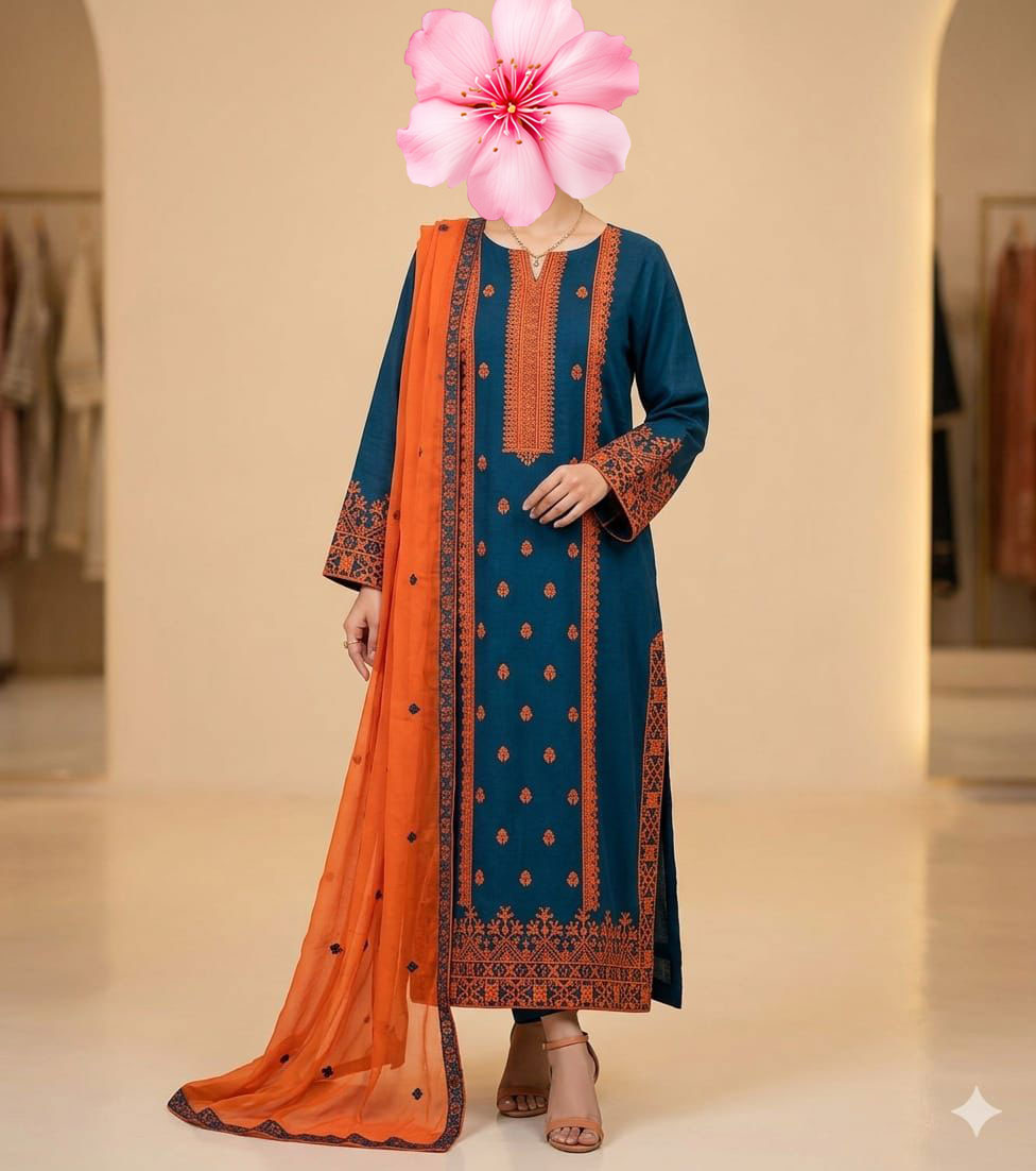 3pc Unstitch Heavy Embroidered Cotton Lawn Suit