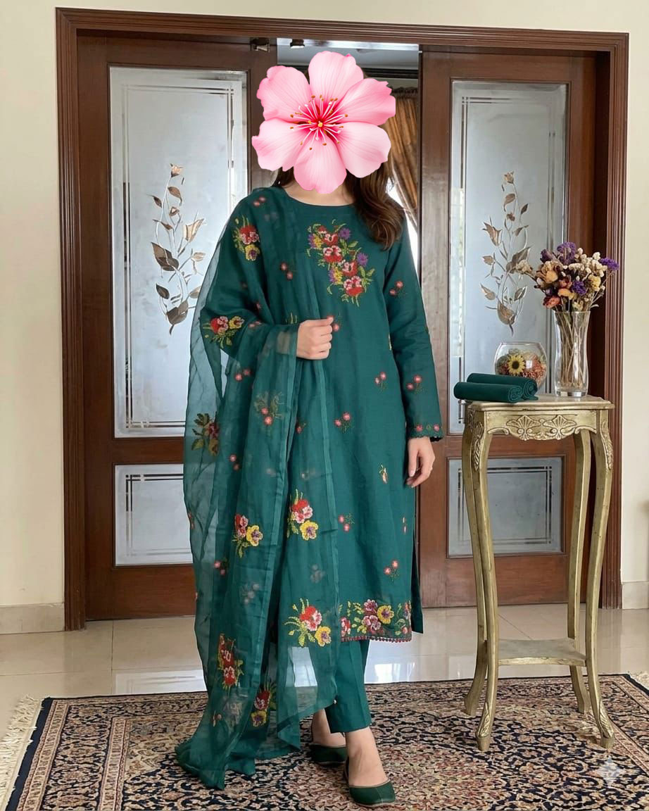 3pc Unsticth Embroidered Cotton Suit
