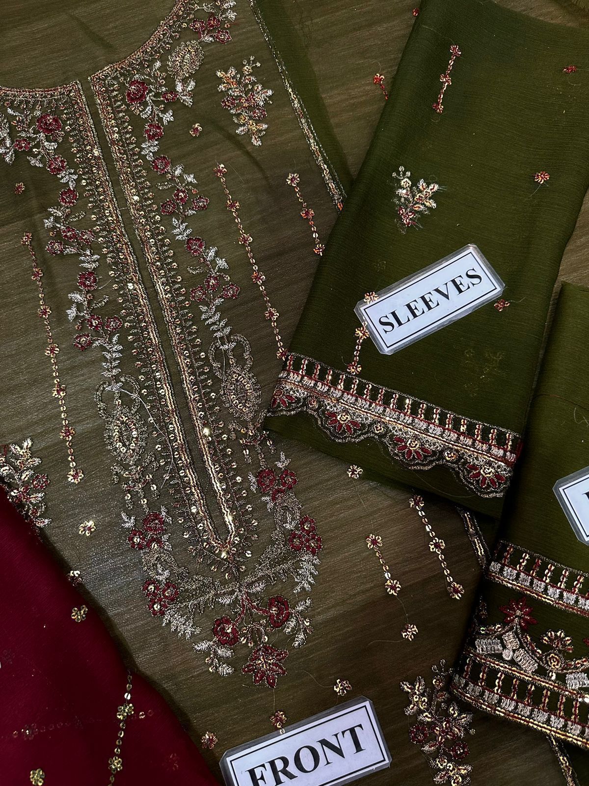 3pc Unstitched Embroidered Suit