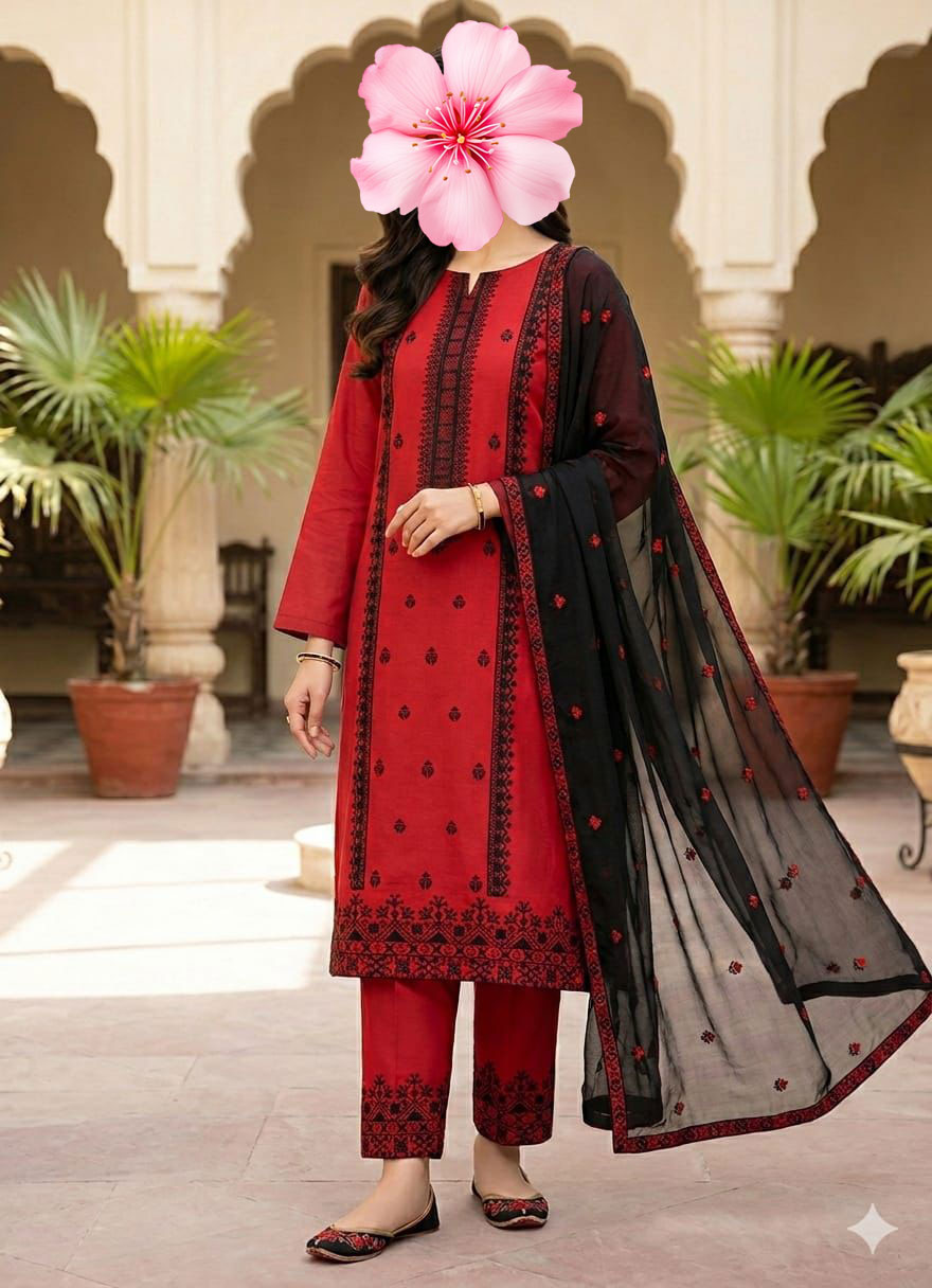 3pc Unstitch Heavy Embroidered Cotton Lawn Suit