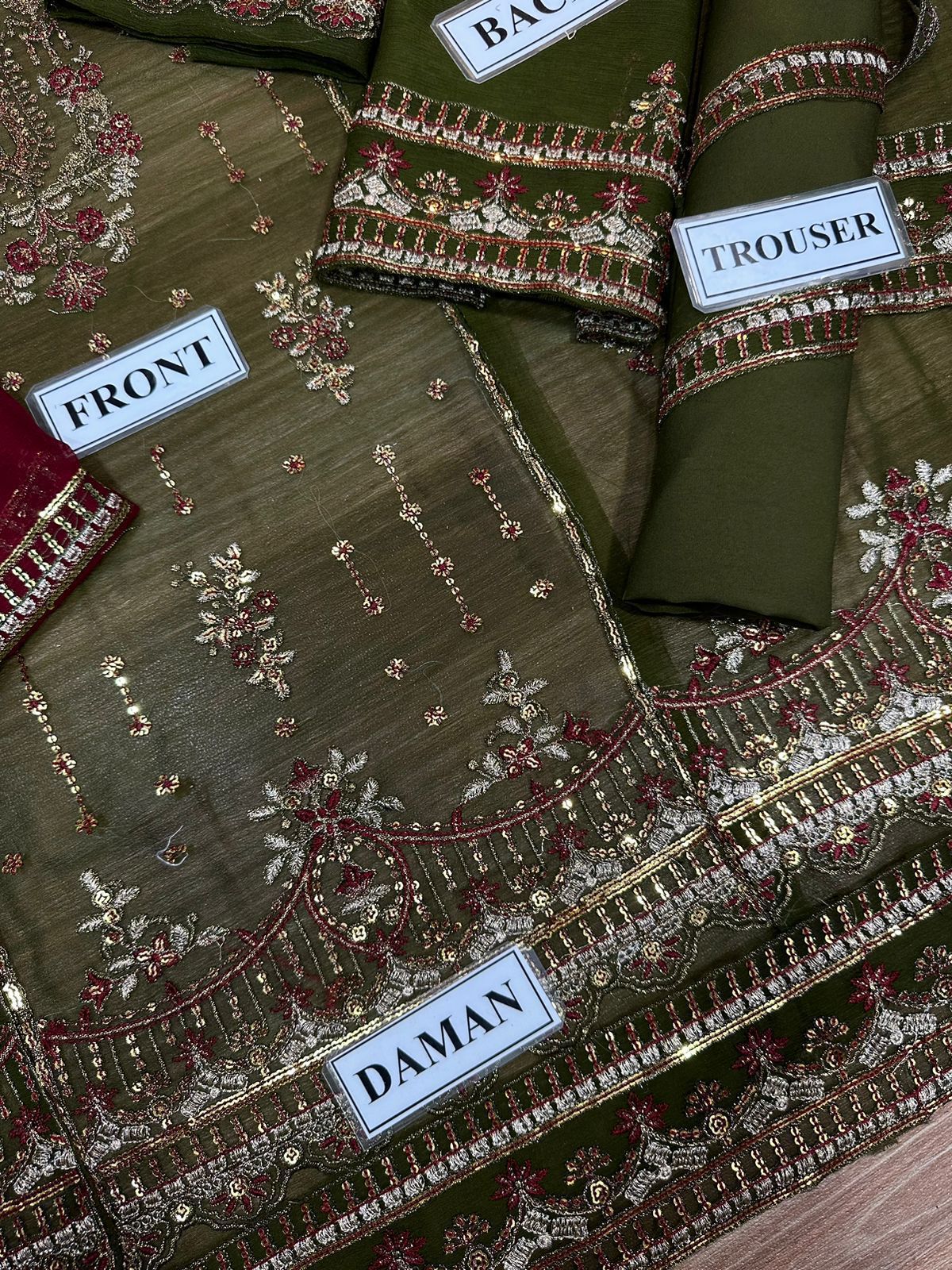 3pc Unstitched Embroidered Suit