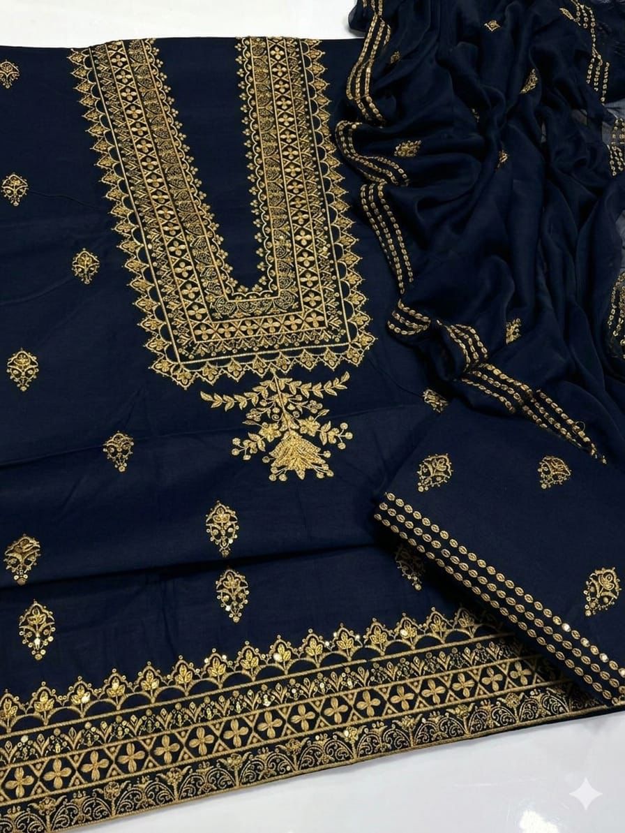 3pc Unstitch Embroidered Cotton Lawn Suit