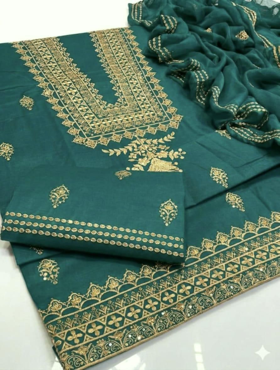 3pc Unstitch Embroidered Cotton Lawn Suit