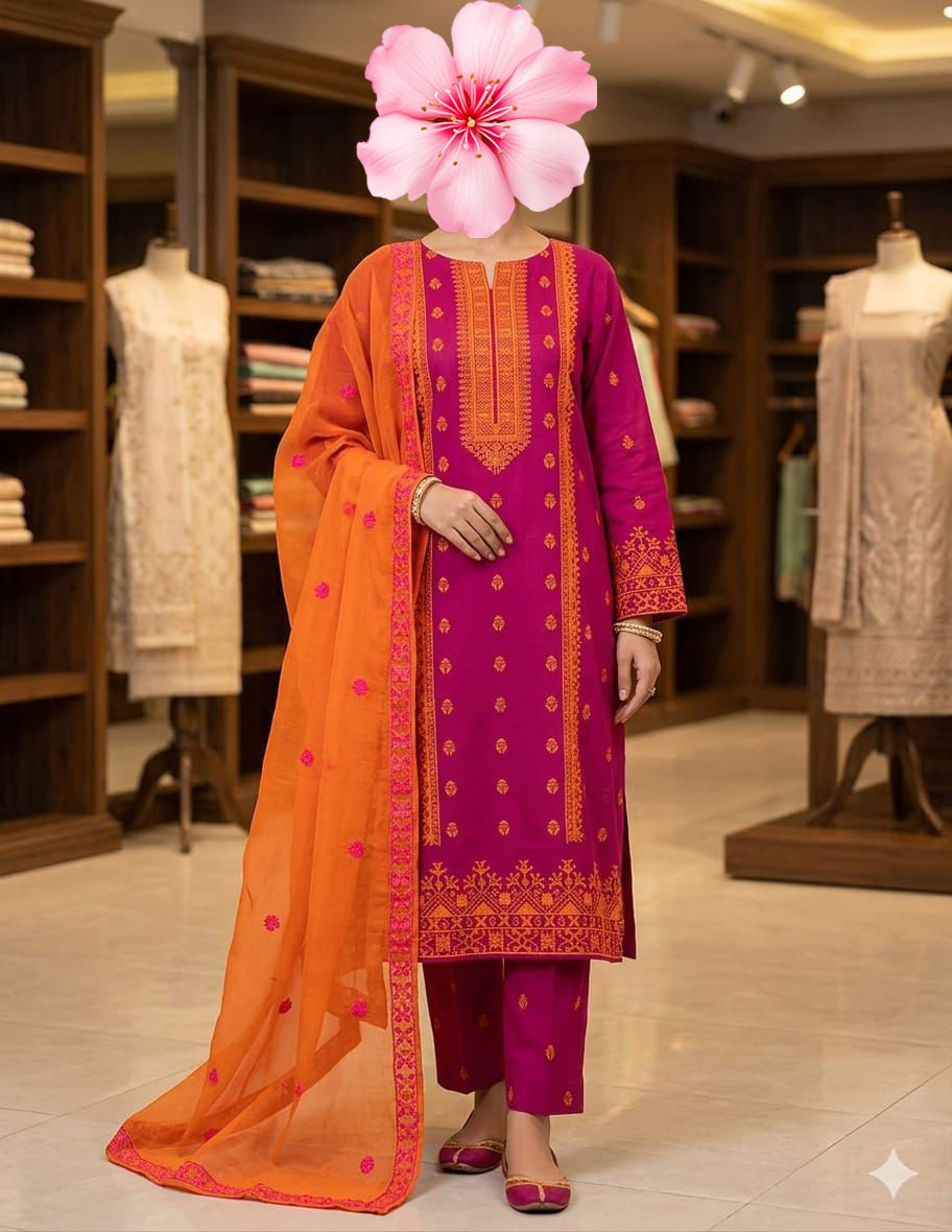3pc Unstitch Heavy Embroidered Cotton Lawn Suit