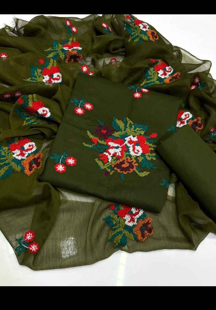 3pc Unsticth Embroidered Cotton Suit