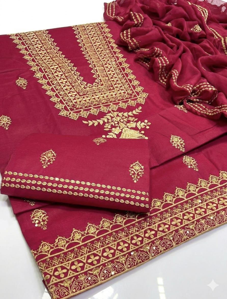 3pc Unstitch Embroidered Cotton Lawn Suit