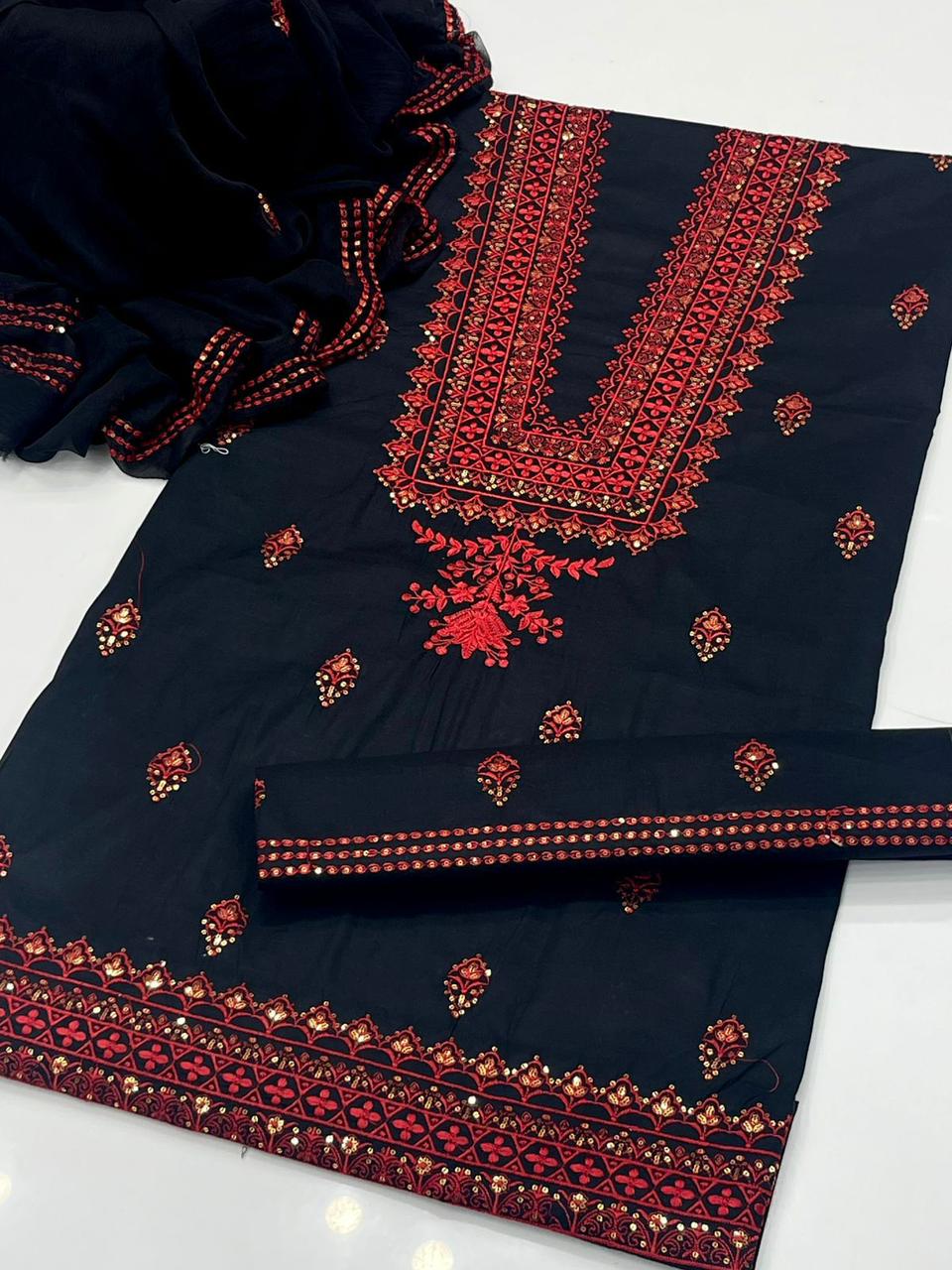 3pc Unstitch Embroidered Cotton suit