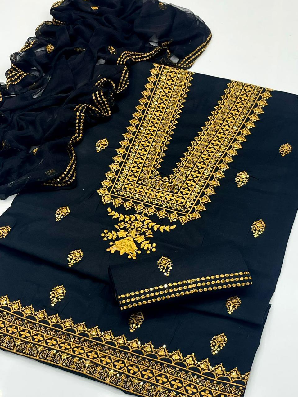 3pc Unstitch Embroidered Cotton suit