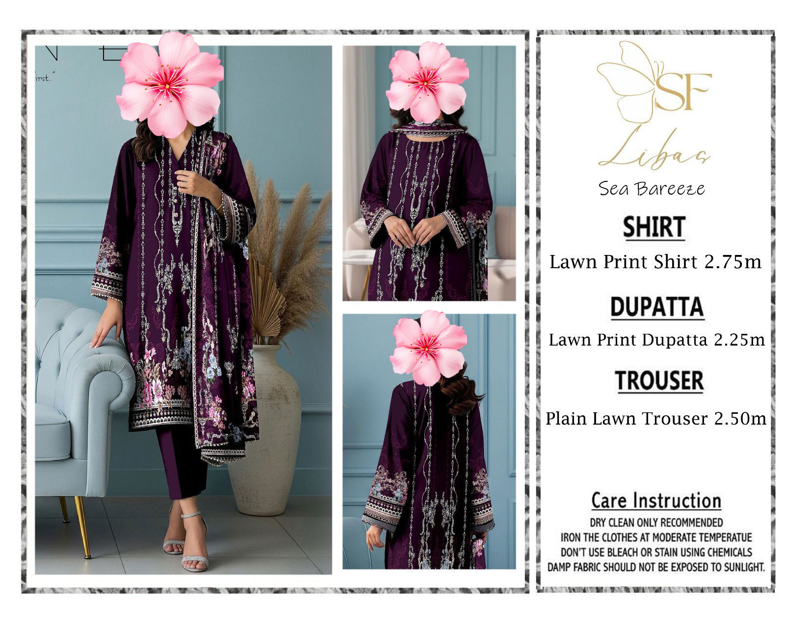 3pc Unstitched Printed Lawn Suit