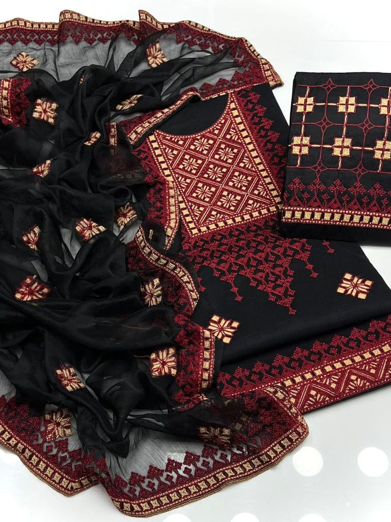 3pc Unstitch Embroidered Cotton Suit
