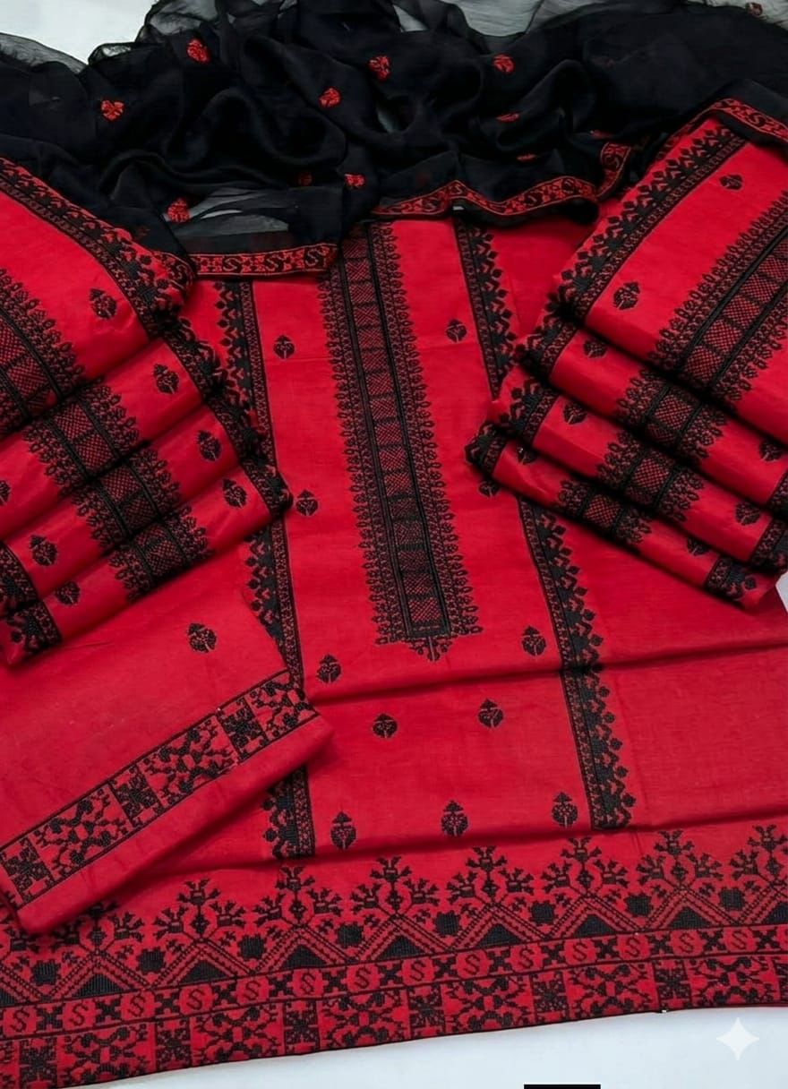 3pc Unstitch Heavy Embroidered Cotton Lawn Suit