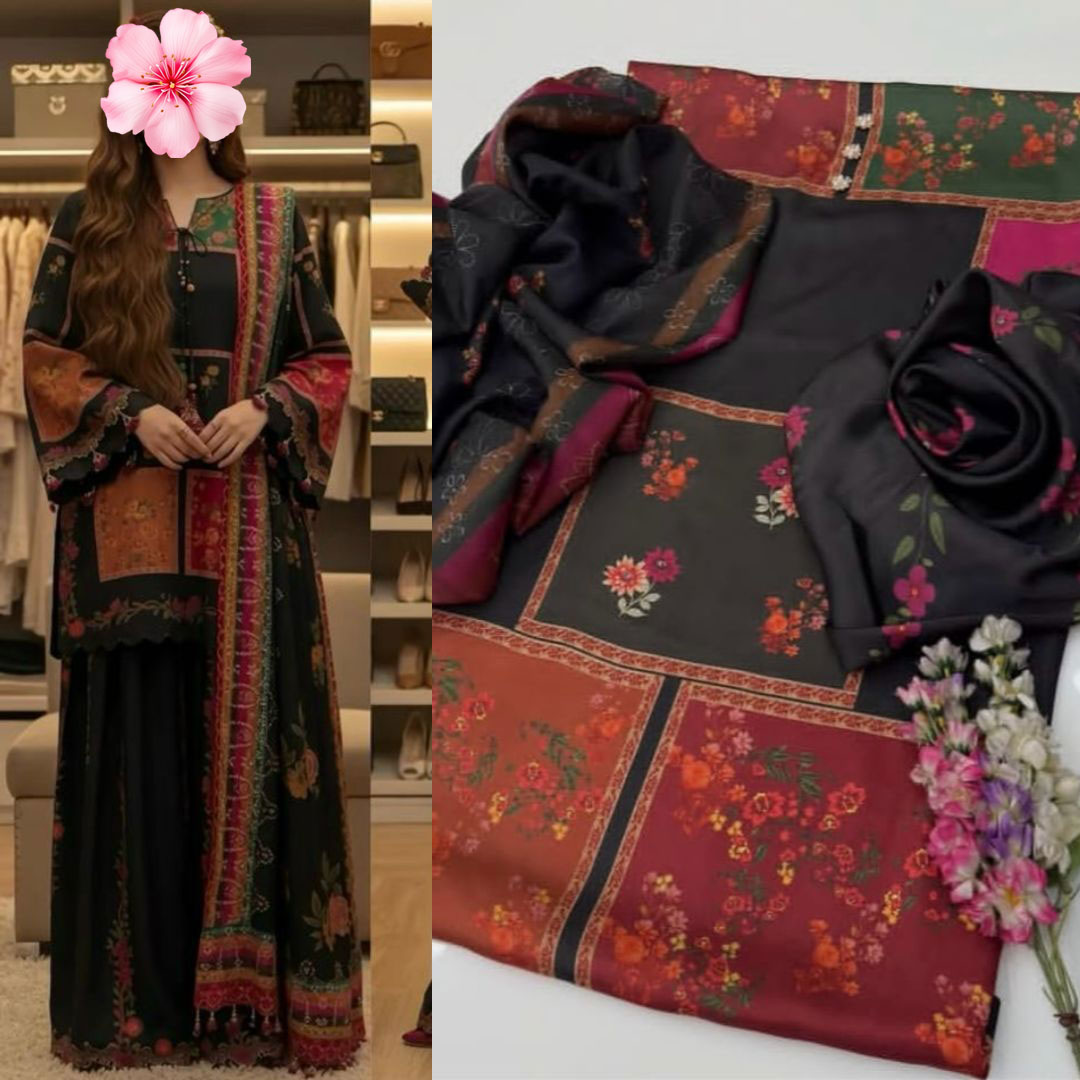 3pc Unstitched Shamooz Silk Printed Suit