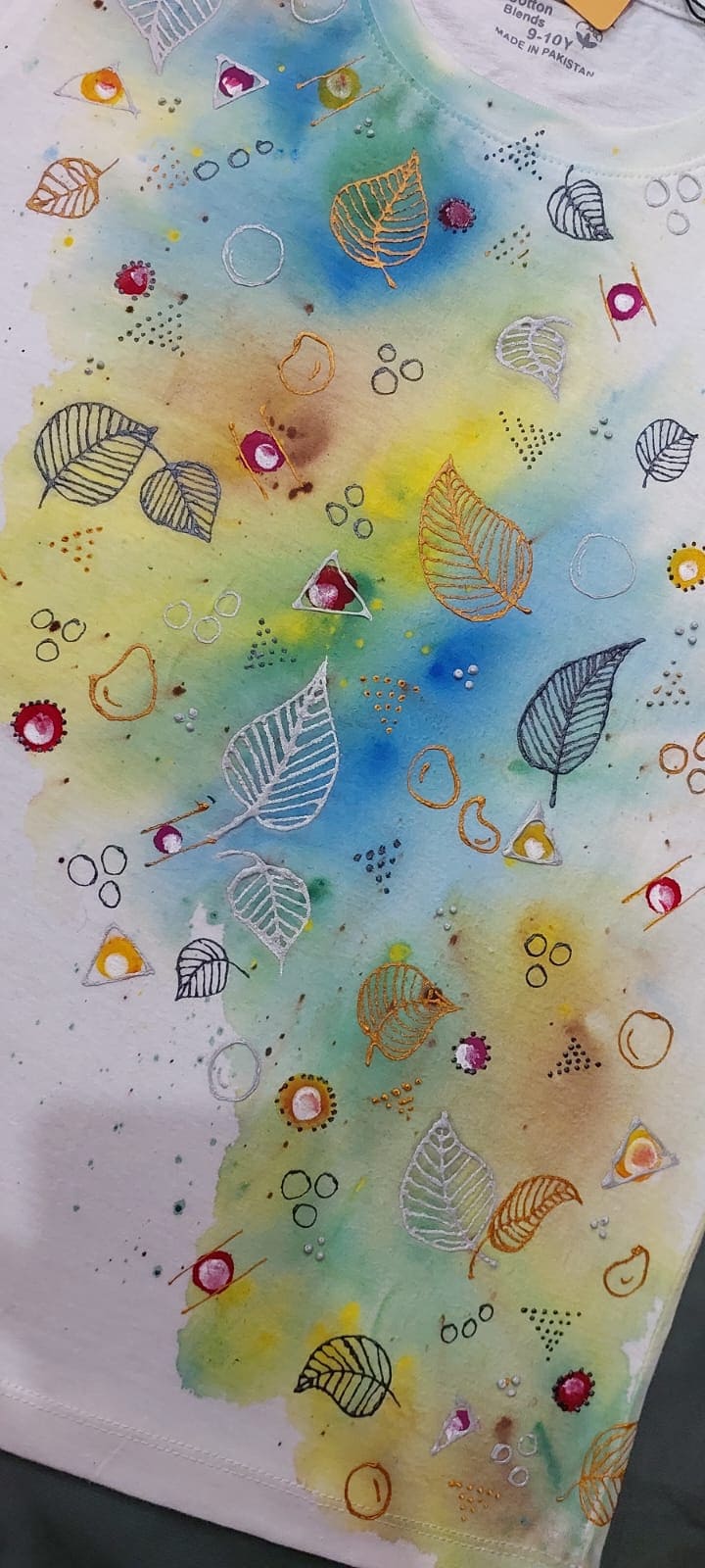Hand painted design with tie and dye texture shirt