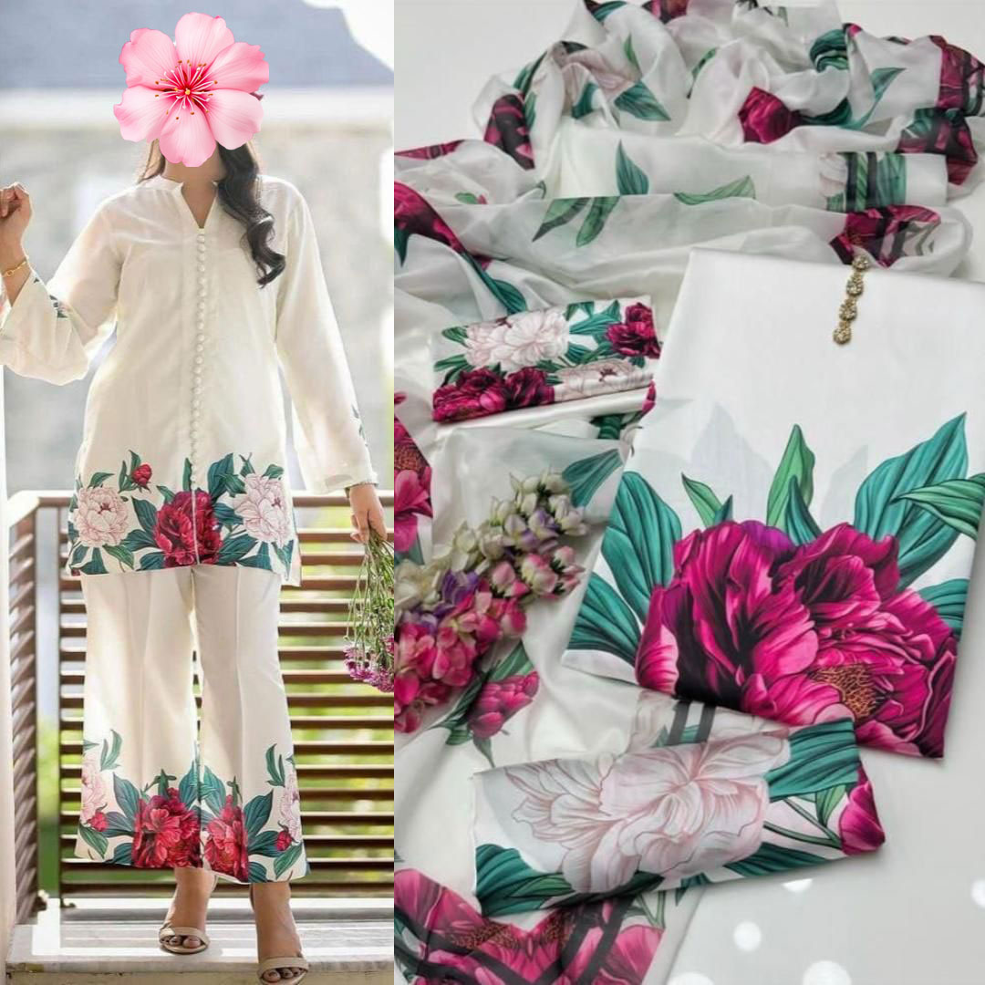 3pc Unstitched Shamooz Silk Printed Suit