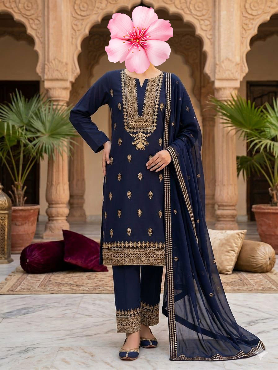 3pc Unstitch Embroidered Cotton Lawn Suit