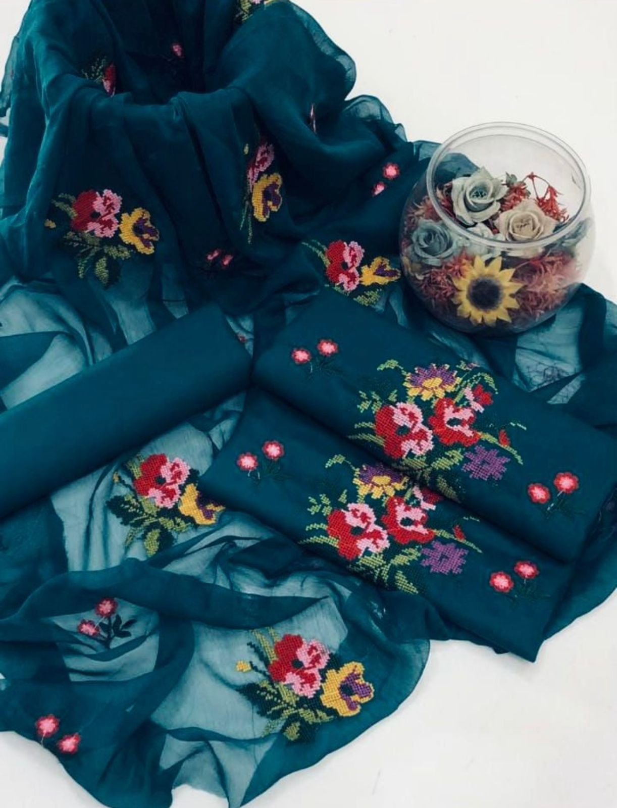 3pc Unsticth Embroidered Cotton Suit