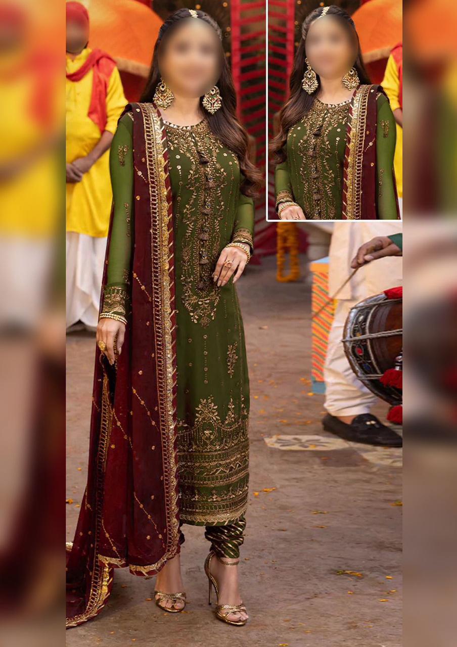 3pc Unstitched Embroidered Suit