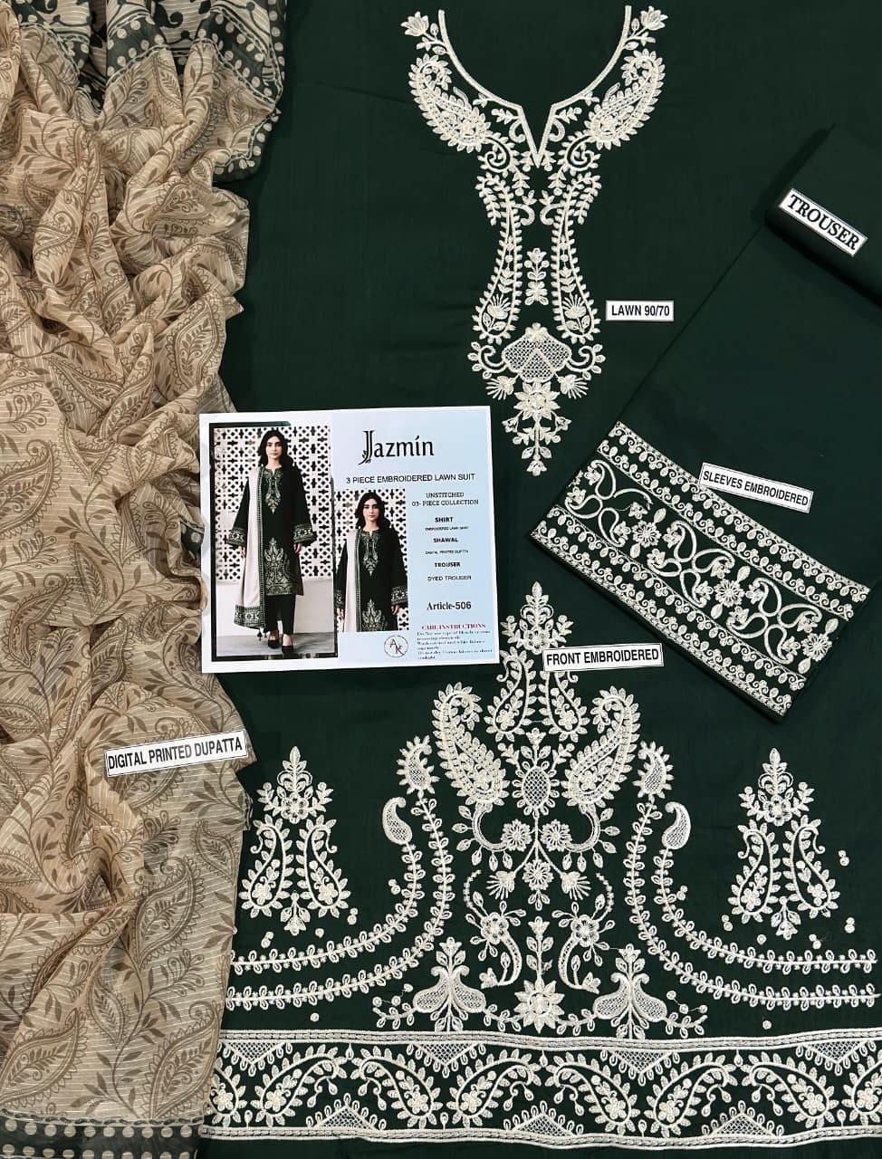3pc Unstitch Heavy Embroidered Lawn Suit