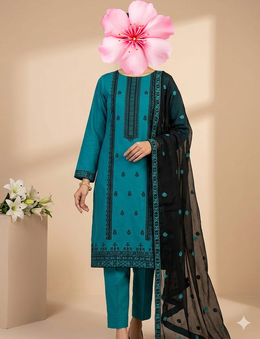 3pc Unstitch Heavy Embroidered Cotton Lawn Suit