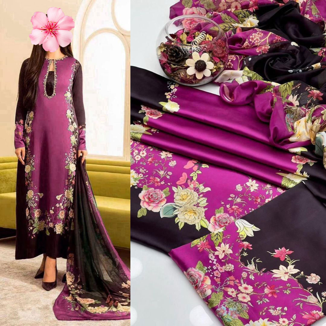 3pc Unstitched Shamooz Silk Printed Suit